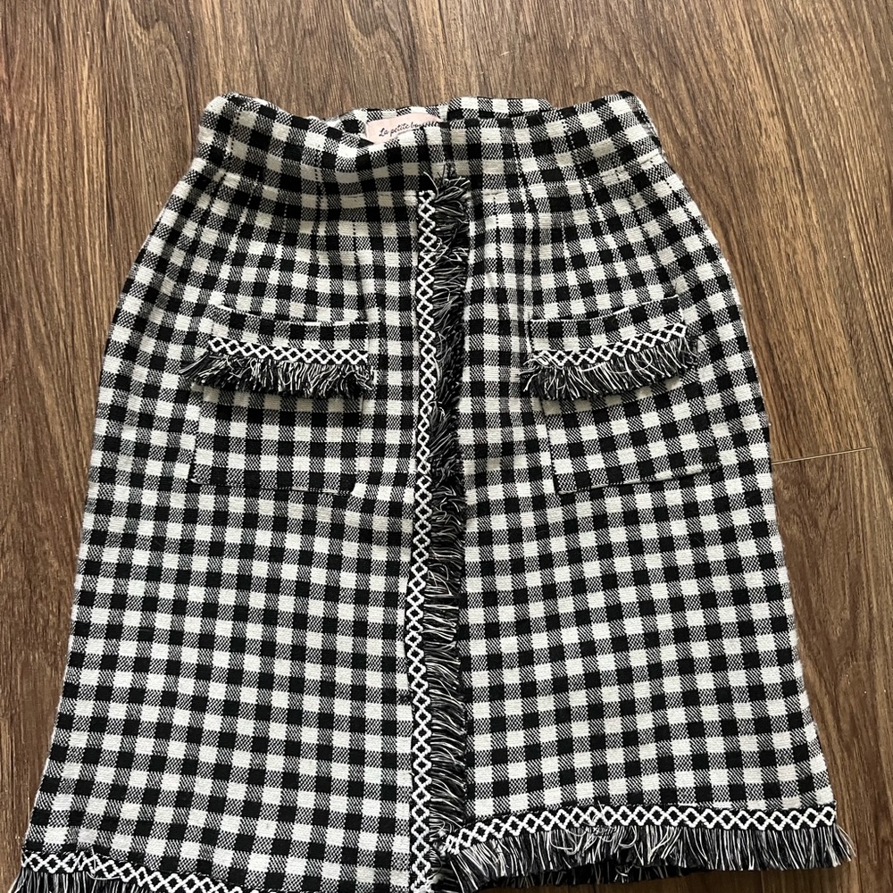 Black and white gingham skirt purchased at a boutique in france